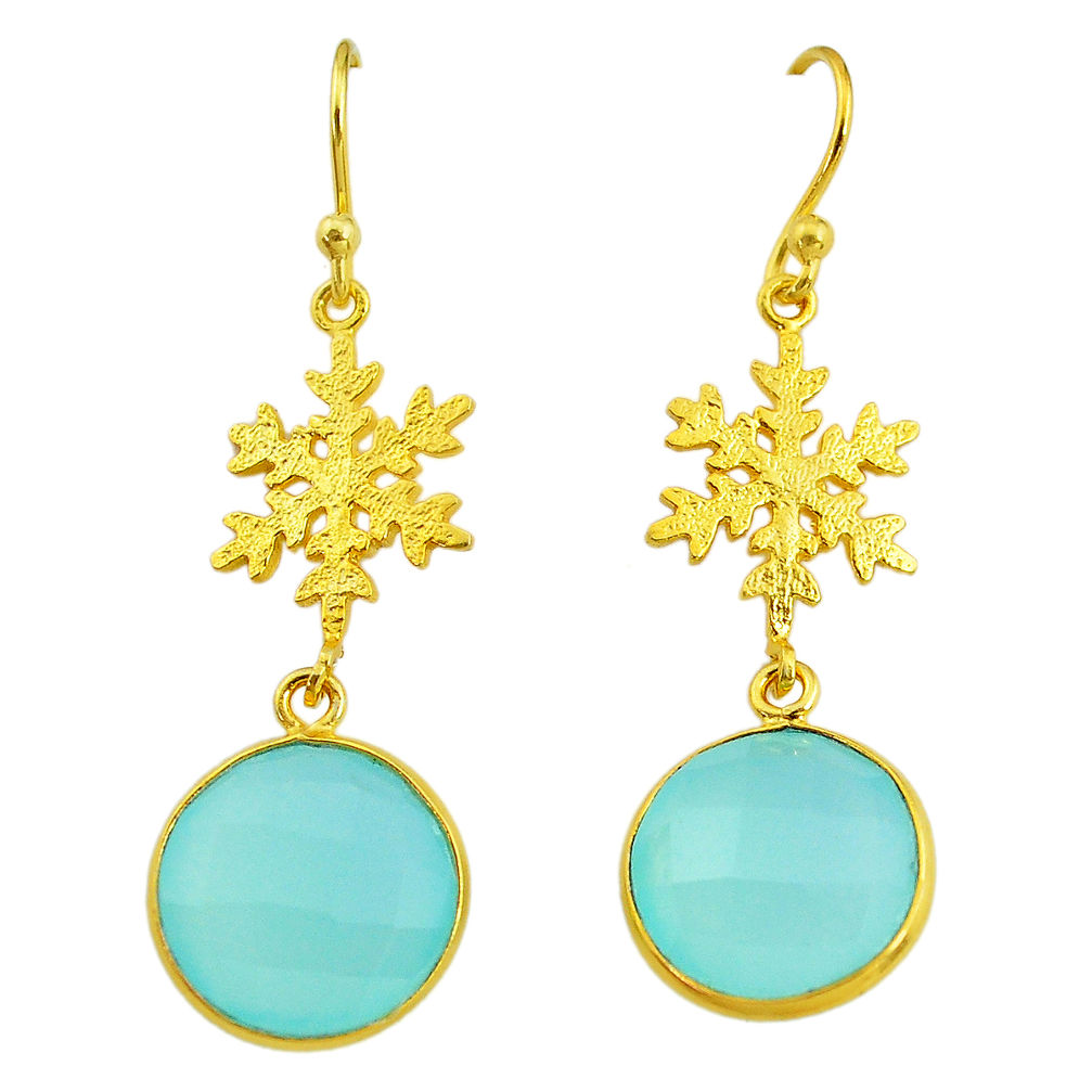 12.07cts snowflake natural chalcedony 14k gold handmade dangle earrings t11629