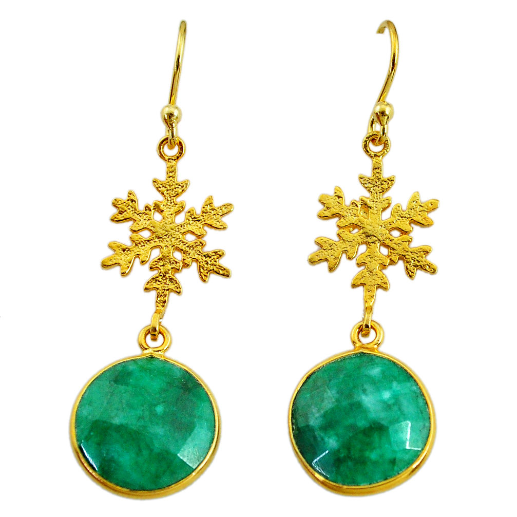 11.17cts snowflake natural green emerald 14k gold earrings t11640