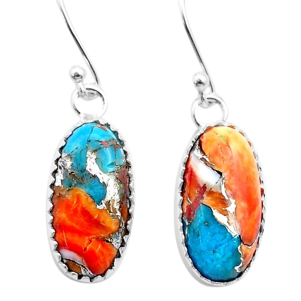 925 silver 9.41cts spiny oyster arizona turquoise dangle earrings u50971