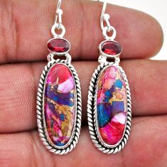 925 silver 15.72cts spiny oyster arizona turquoise garnet dangle earrings n46360