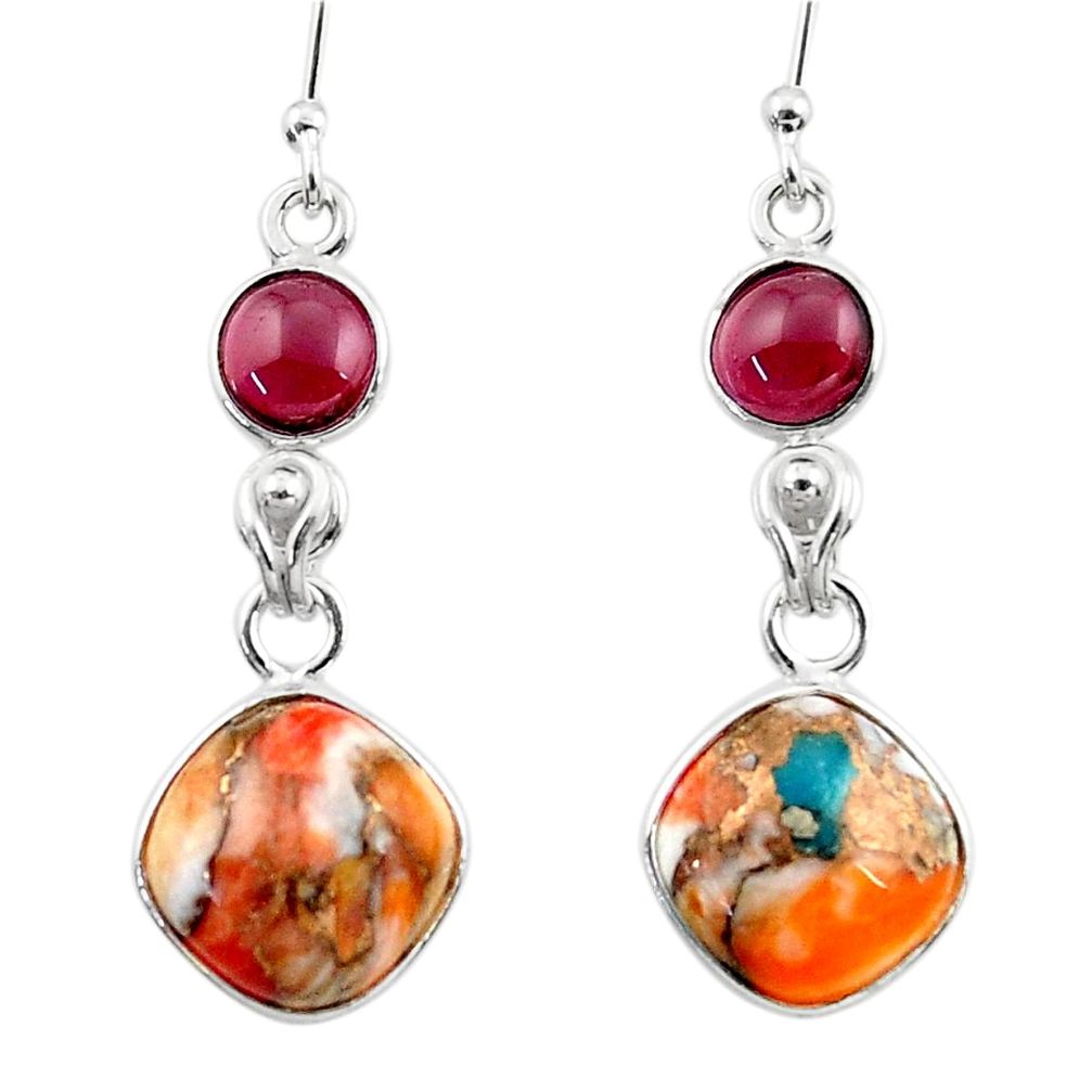 925 silver 10.08cts spiny oyster arizona turquoise garnet dangle earrings r51796