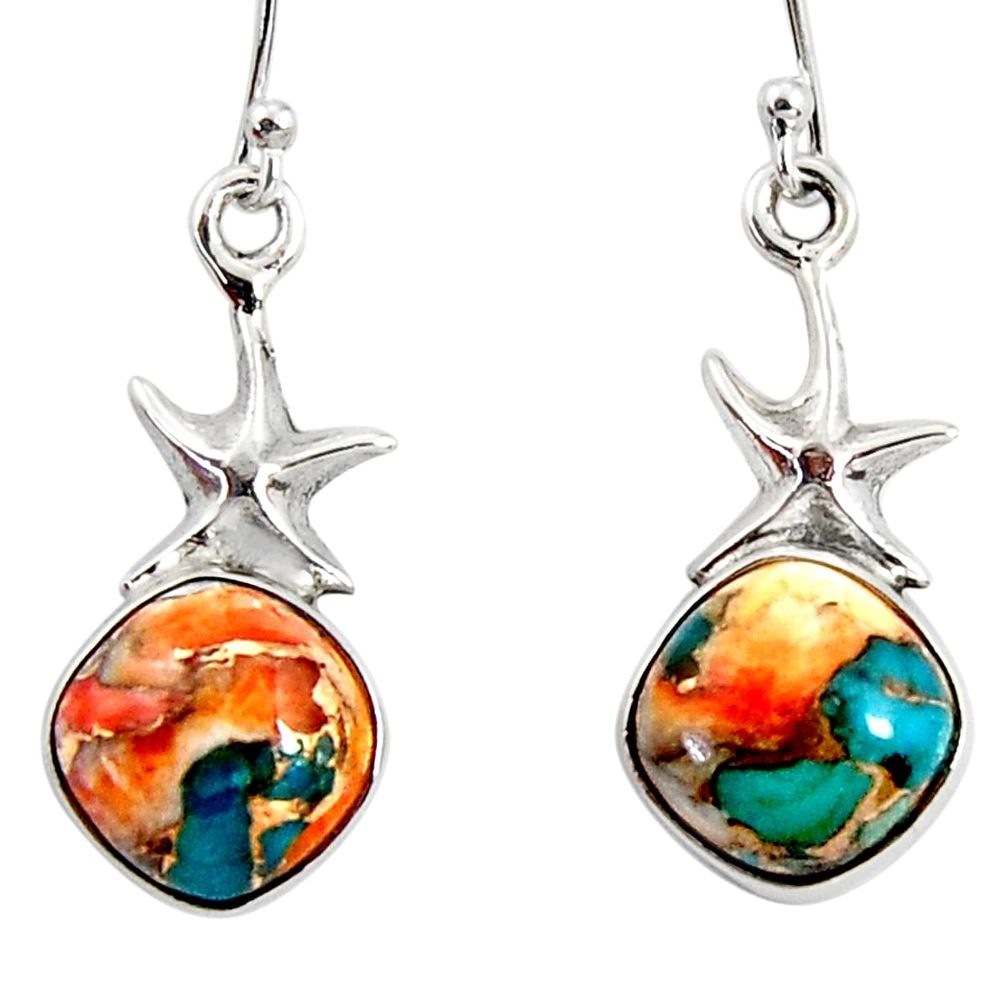 925 silver 10.78cts spiny oyster arizona turquoise star fish earrings r51040