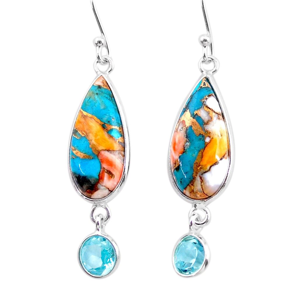 925 silver 11.79cts spiny oyster arizona turquoise topaz dangle earrings t24899