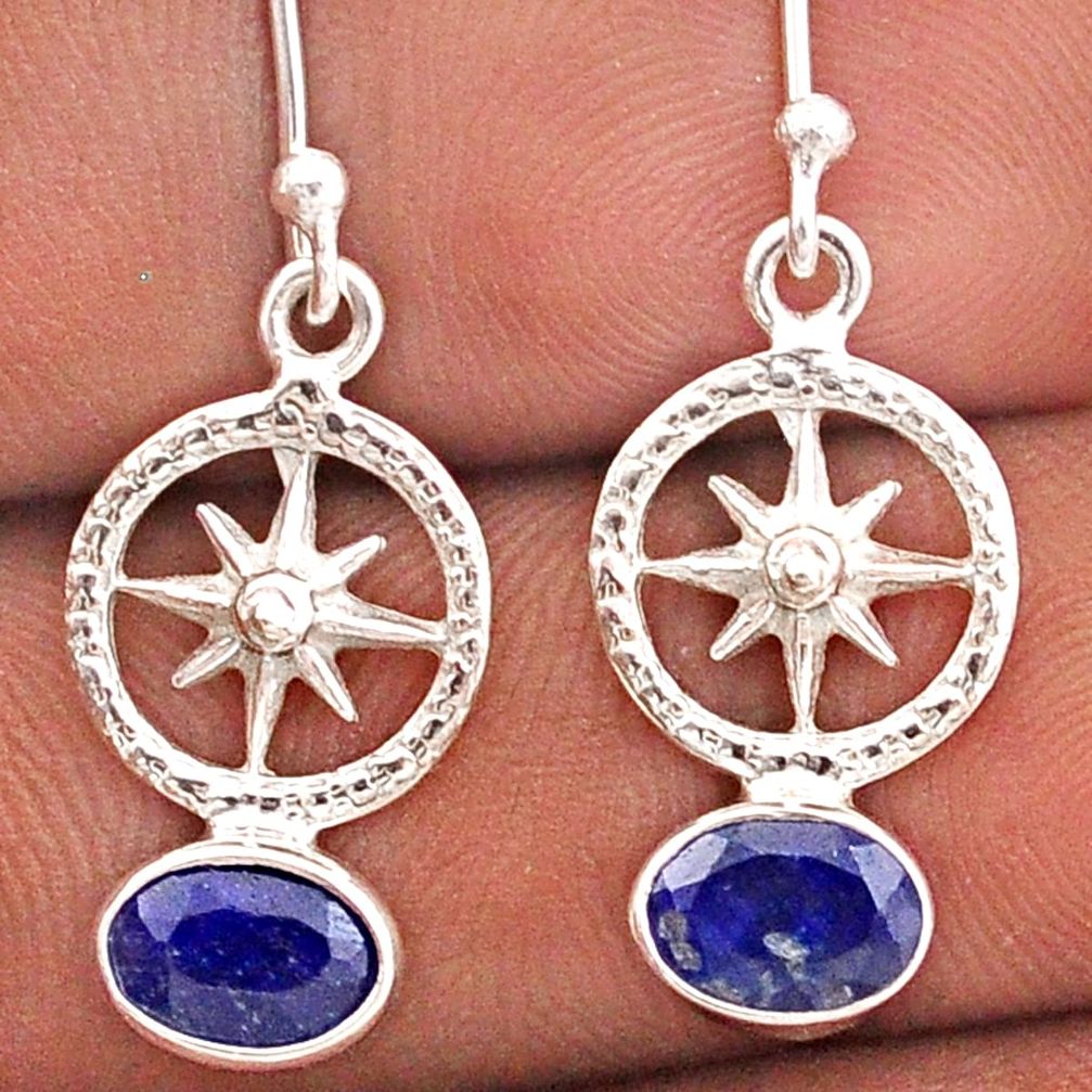 925 silver 3.18cts star amulet natural blue sapphire dangle earrings t85416