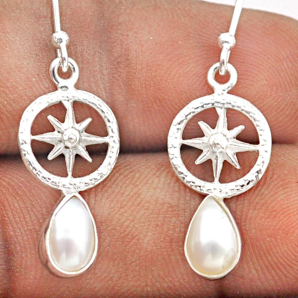 925 silver 2.98cts star amulet natural white pearl dangle earrings t89508