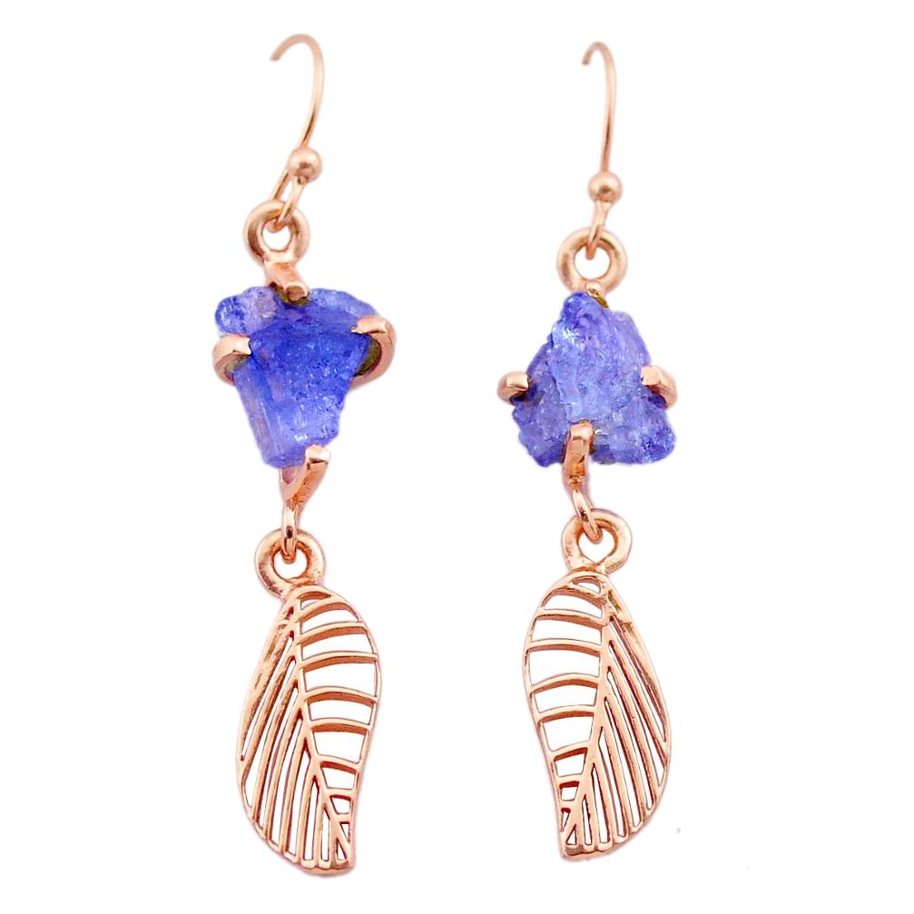 Handmade 8.12cts tanzanite raw 14k rose gold deltoid leaf earrings t29816