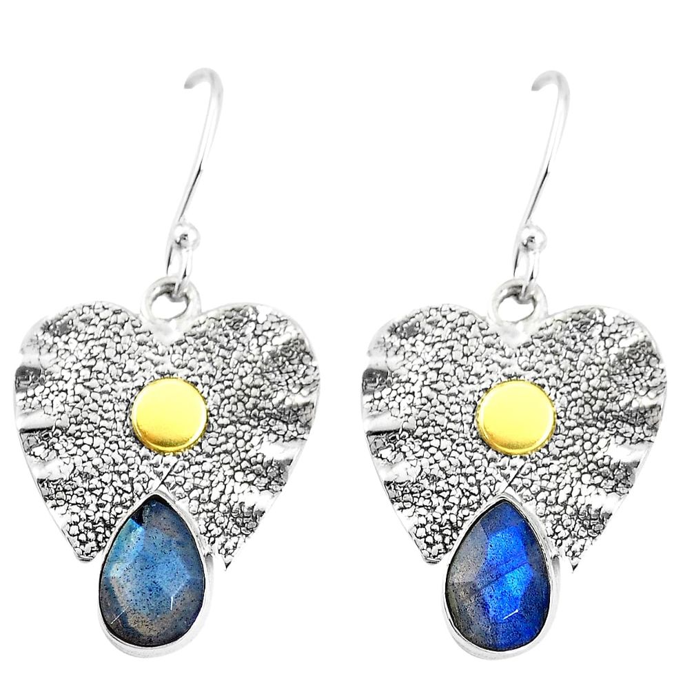 925 silver 5.42cts victorian natural blue labradorite two tone earrings p11617