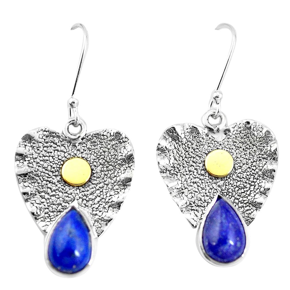 925 silver 5.63cts victorian natural blue lapis lazuli two tone earrings p11604