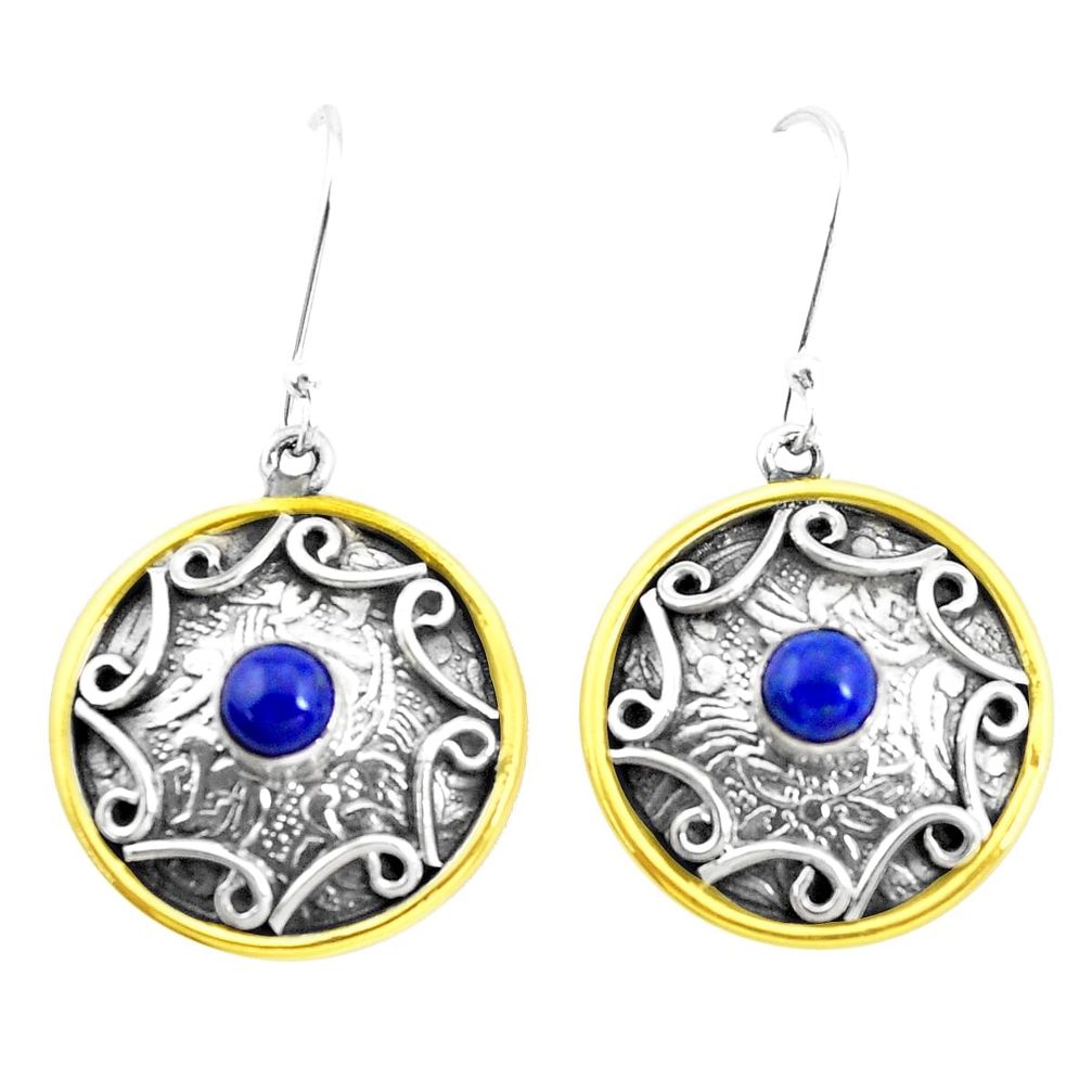 925 silver 1.82cts victorian natural blue lapis lazuli two tone earrings p26644
