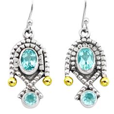 Clearance Sale- 925 silver 5.10cts victorian natural blue topaz two tone dangle earrings p56124