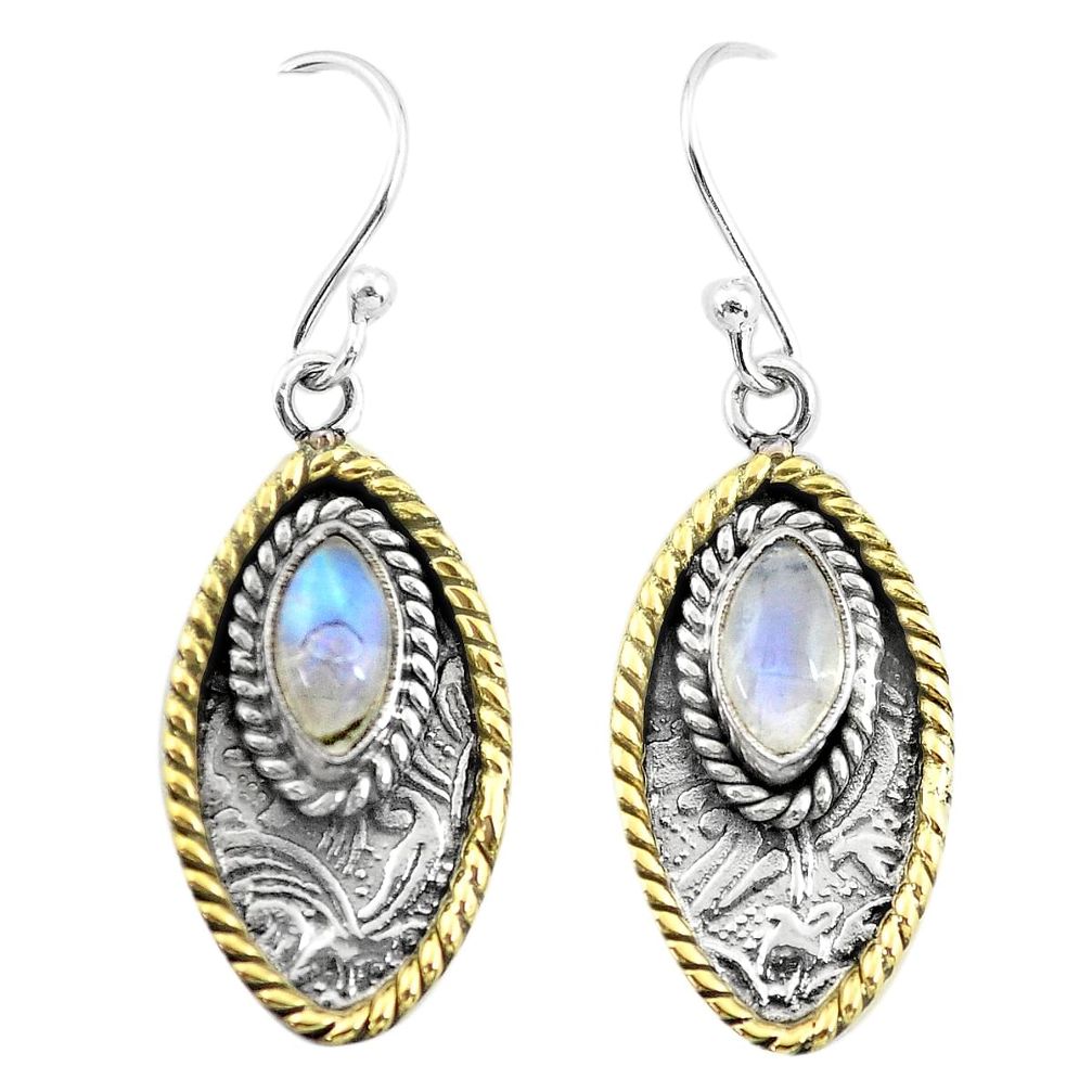 925 silver 4.82cts victorian natural rainbow moonstone two tone earrings p55751