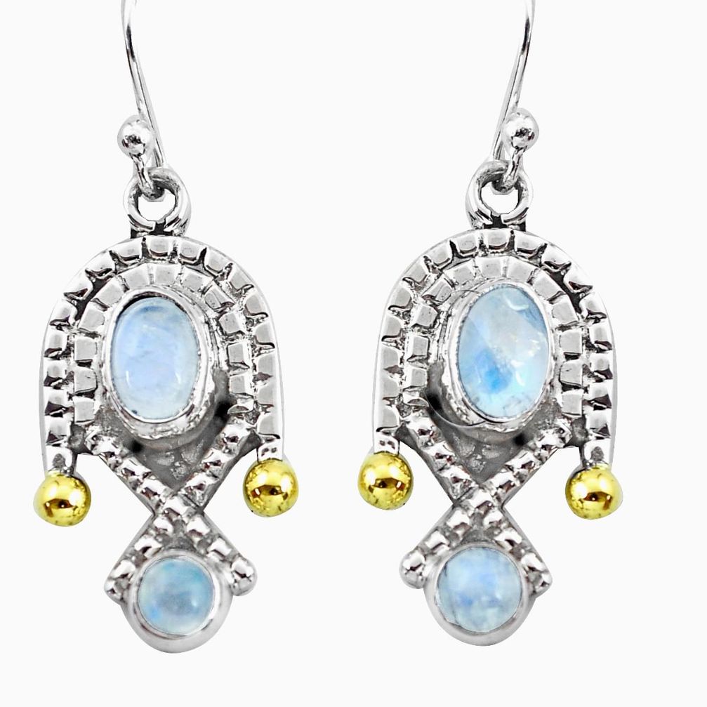 925 silver 4.92cts victorian natural rainbow moonstone two tone earrings p56138