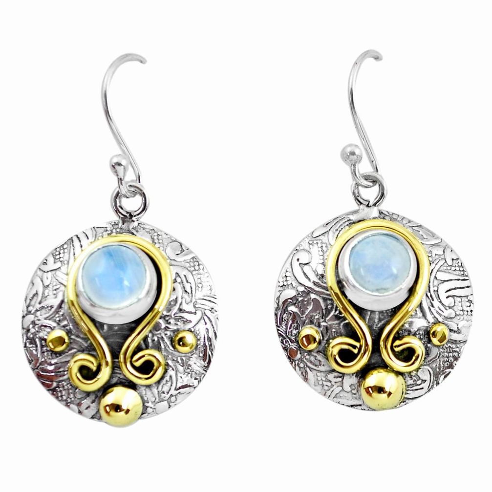 925 silver 2.63cts victorian natural rainbow moonstone two tone earrings p56175