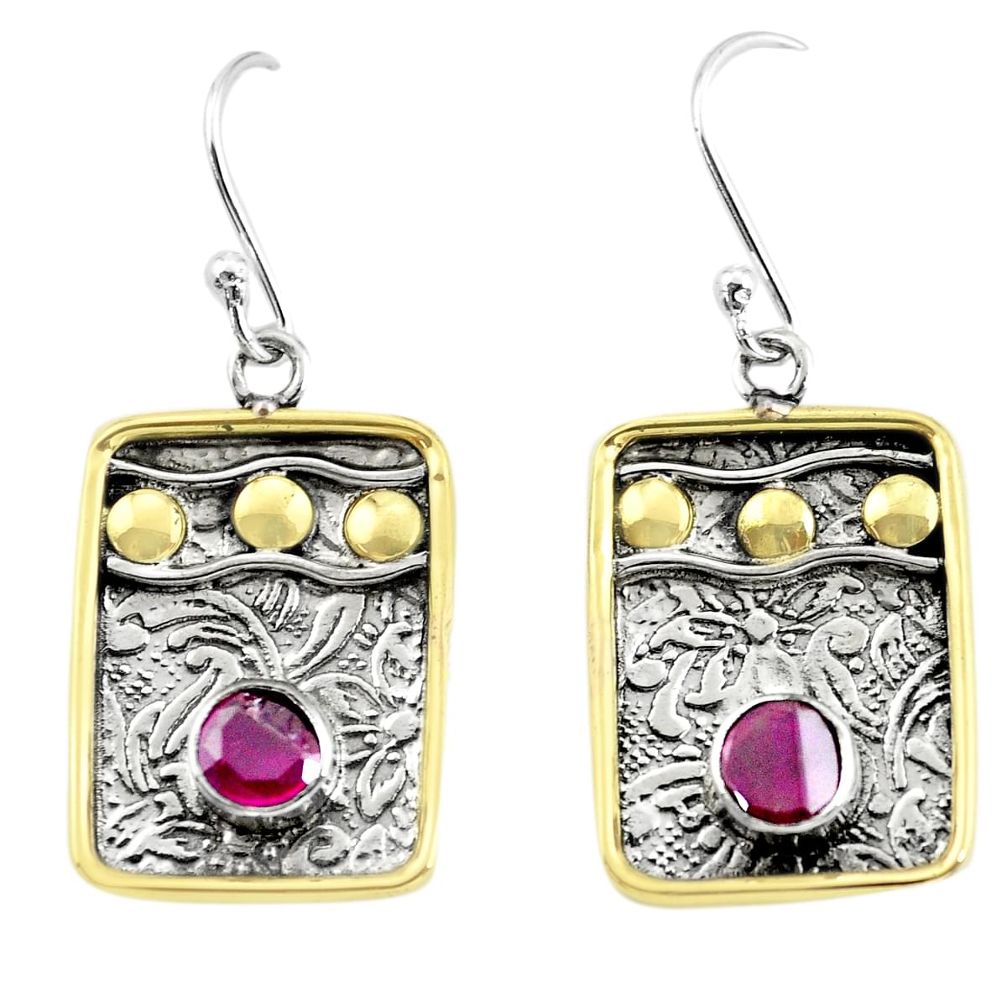 925 silver 1.91cts victorian natural red ruby two tone dangle earrings p55717