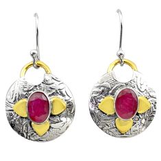 925 silver 3.19cts victorian natural red ruby two tone dangle earrings t62743
