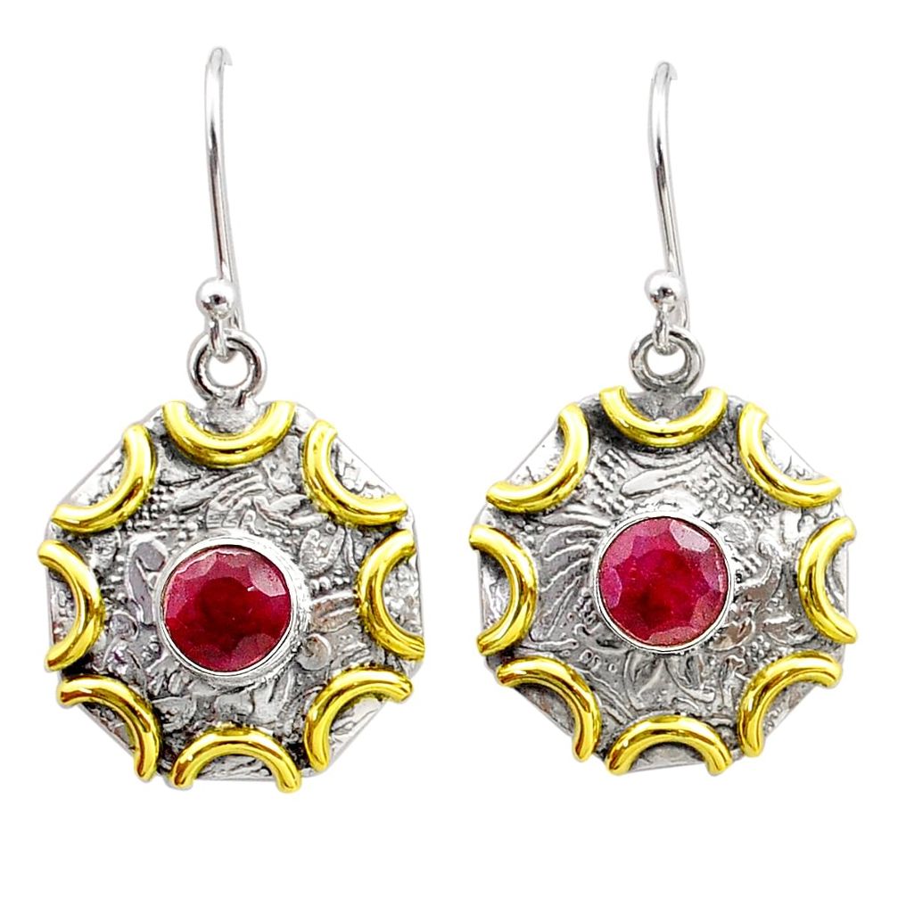 925 silver 2.52cts victorian natural red ruby two tone dangle earrings t62775