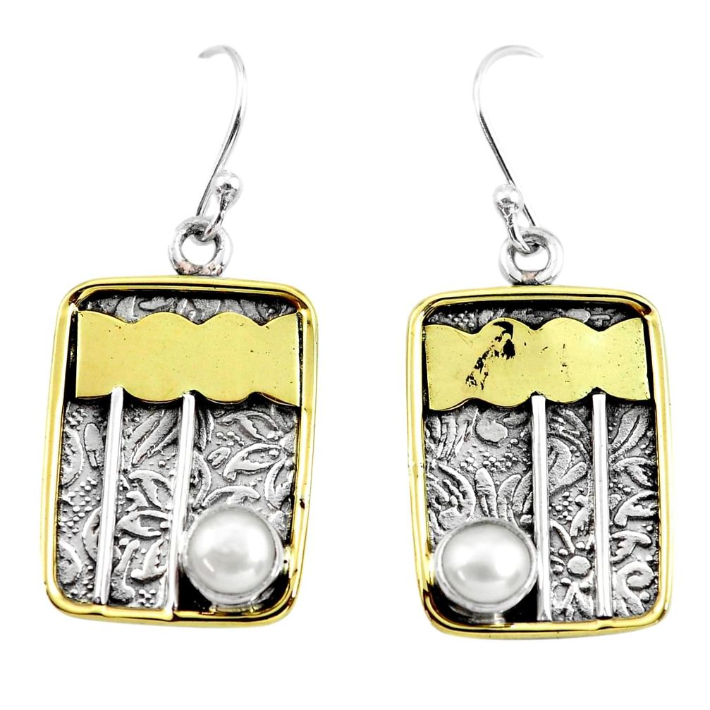 925 silver 2.33cts victorian natural white pearl two tone dangle earrings p56384