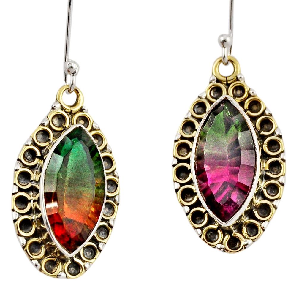 925 silver 14.12cts watermelon tourmaline (lab) gold dangle earrings y45376