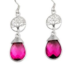 925 silver 13.98cts watermelon tourmaline (lab) tree of life earrings y58828