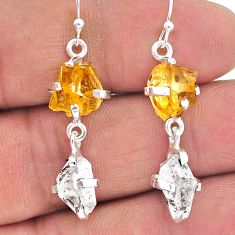 925 silver 11.50cts yellow citrine raw herkimer diamond dangle earrings t15298