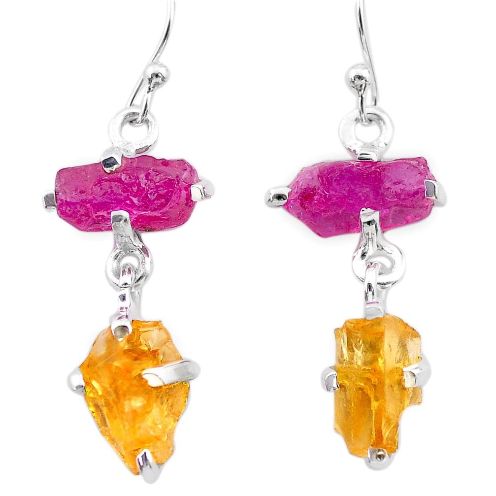 925 silver 10.43cts yellow citrine rough ruby raw dangle earrings t25647