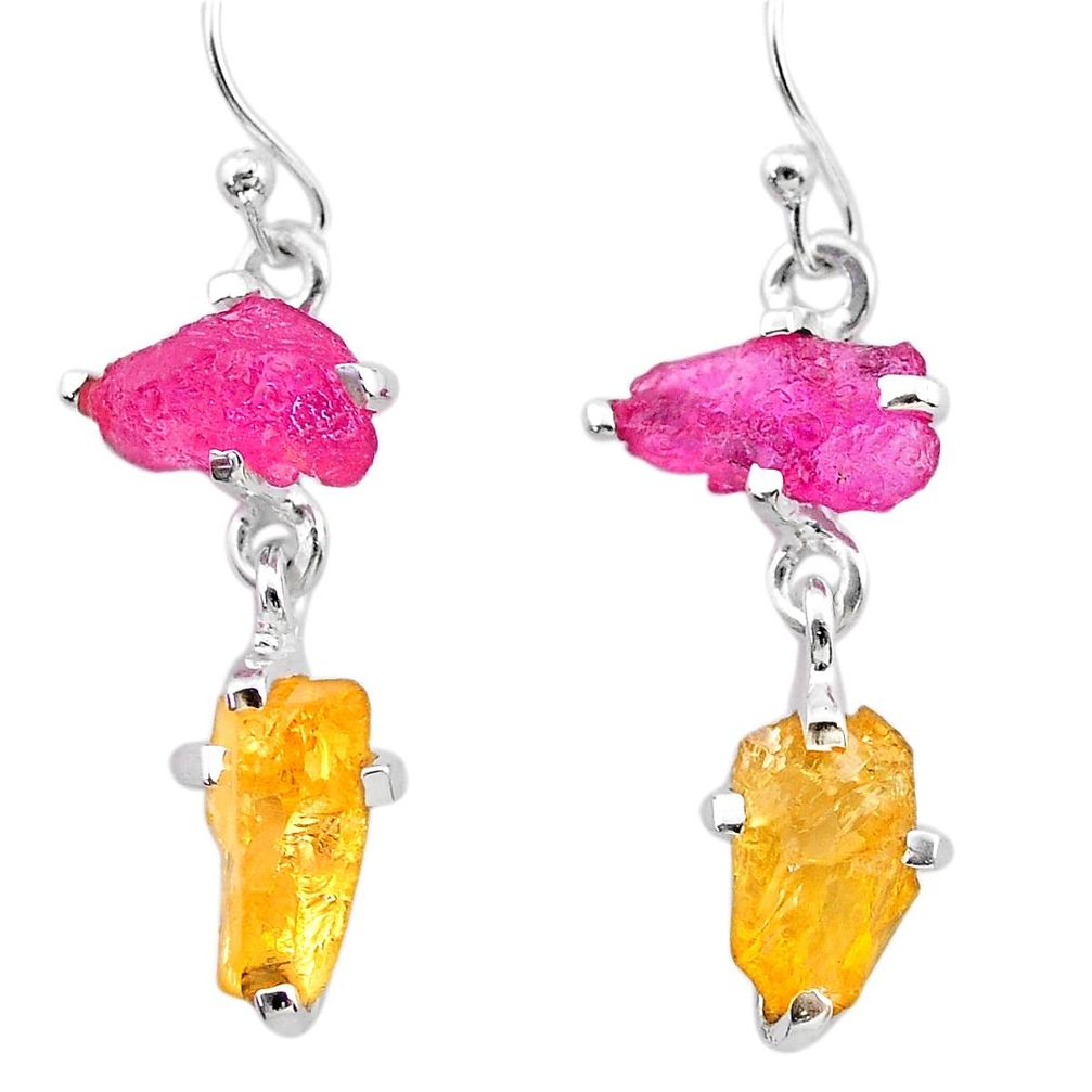 925 silver 9.41cts yellow citrine rough ruby raw dangle earrings t25653