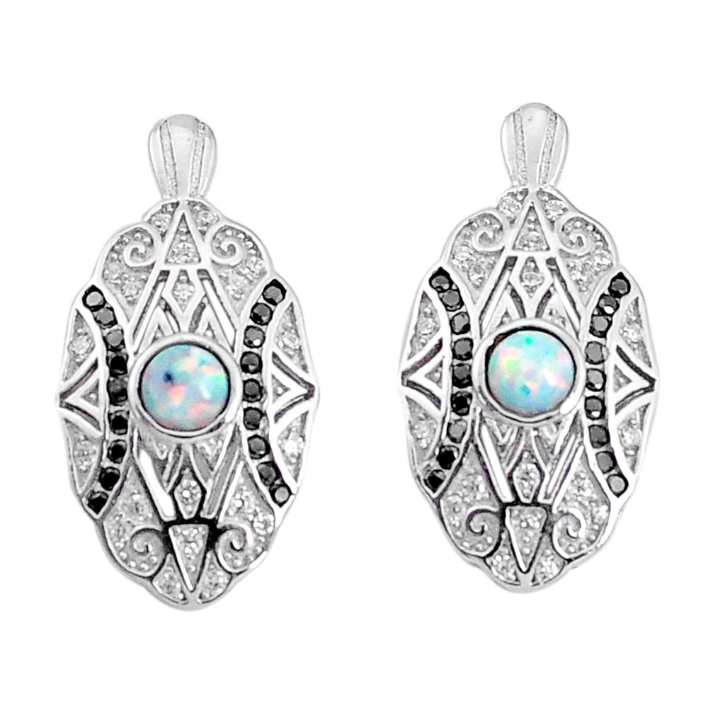 925 sterling silver 3.29cts australian opal (lab) topaz earrings a96660 c24399