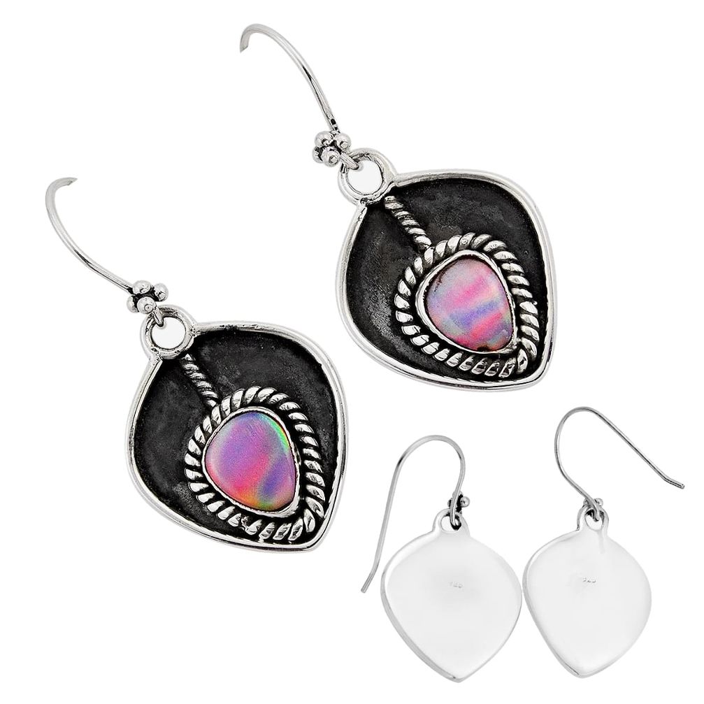 925 sterling silver 3.85cts back closed fine volcano aurora opal earrings c33210