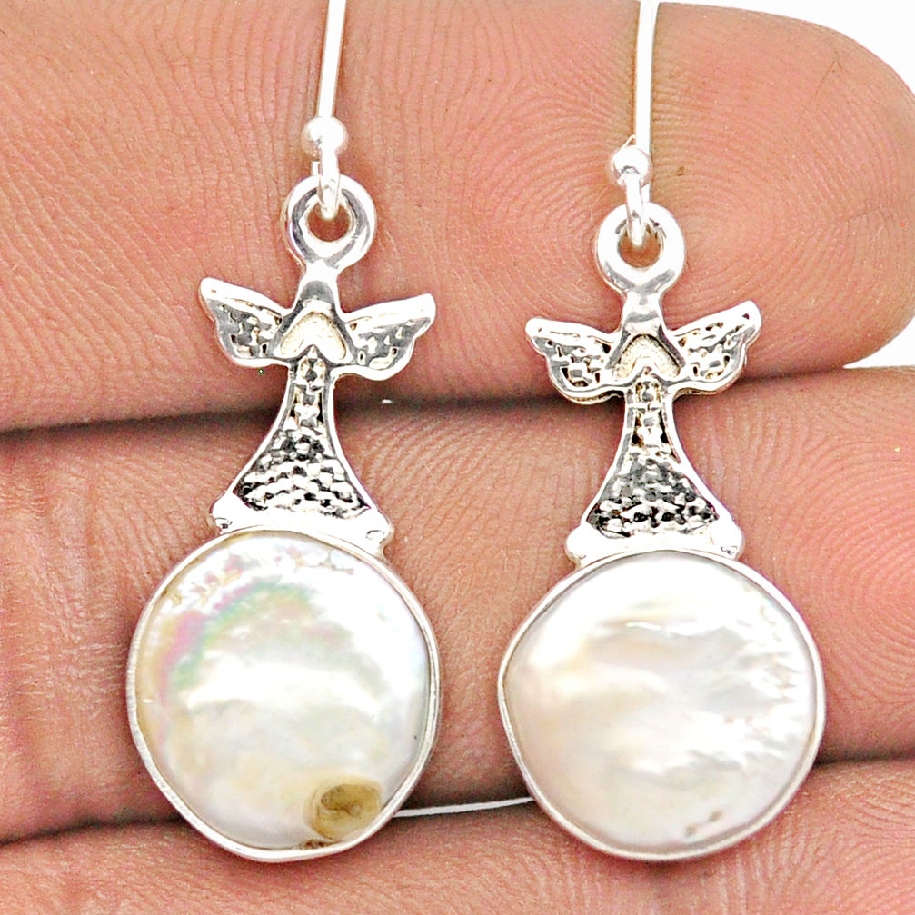 925 sterling silver 11.13cts birds sea life natural white pearl dangle earrings u14324