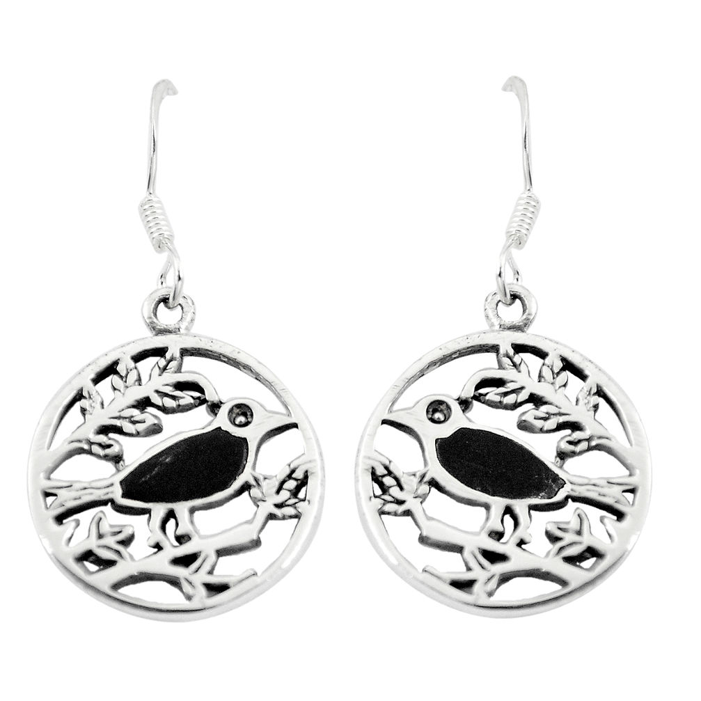 925 sterling silver 3.85gms black onyx enamel birds earrings a91923 c14219