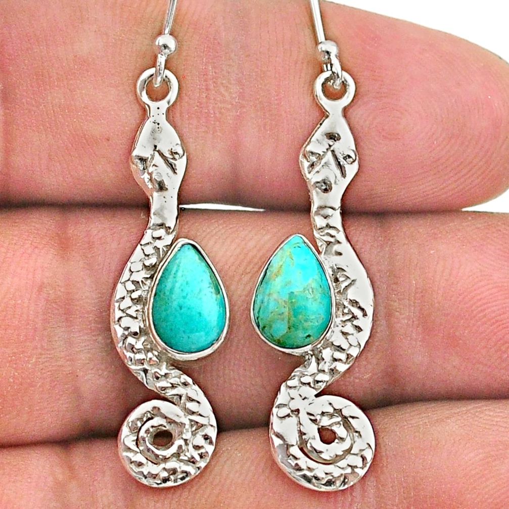 925 sterling silver 4.52cts blue arizona mohave turquoise snake earrings t40189