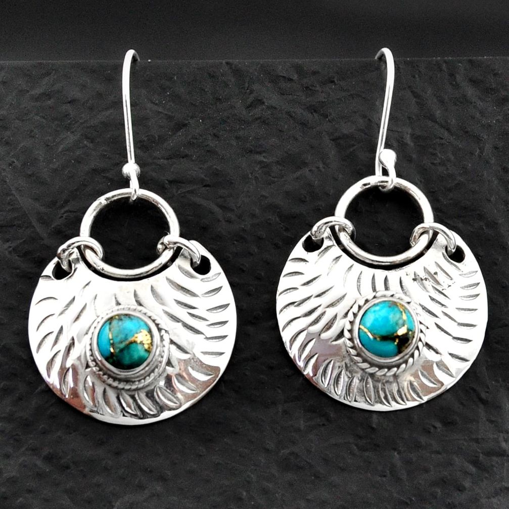 925 sterling silver 2.06cts blue copper turquoise dangle earrings jewelry d40590