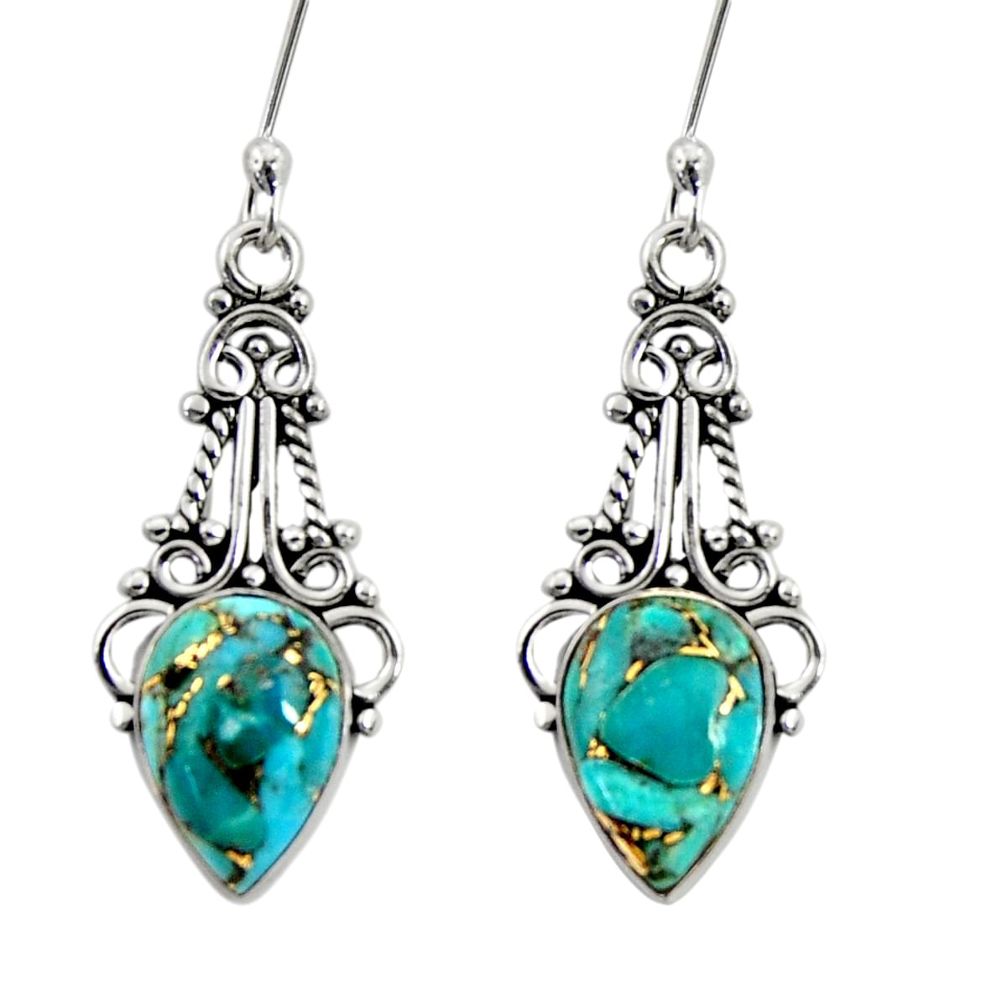 925 sterling silver 5.23cts blue copper turquoise dangle earrings jewelry d41186