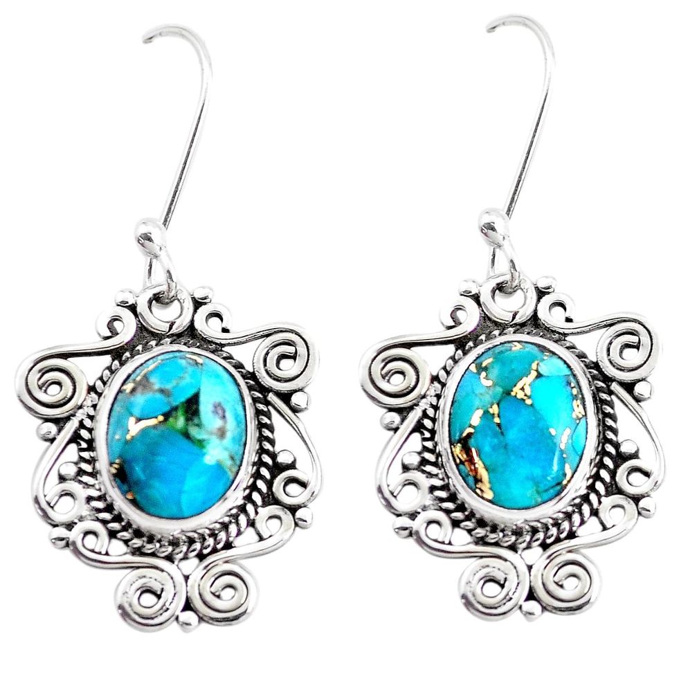 925 sterling silver 8.31cts blue copper turquoise dangle earrings jewelry p41391