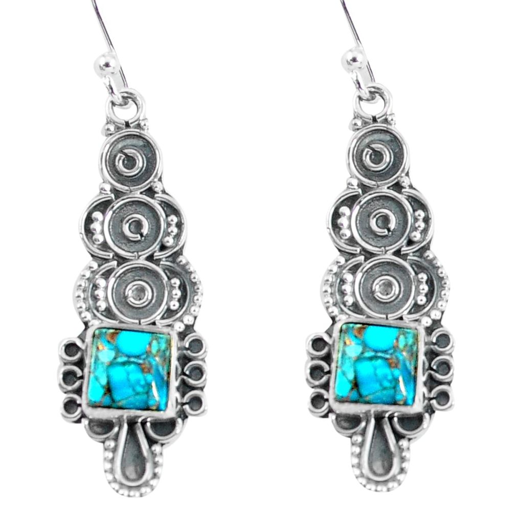 925 sterling silver 4.84cts blue copper turquoise dangle earrings jewelry p60011