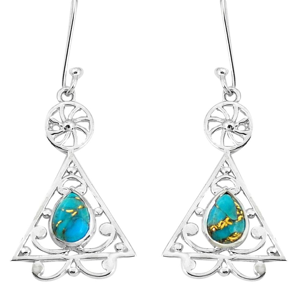 925 sterling silver 3.65cts blue copper turquoise dangle earrings jewelry p60864