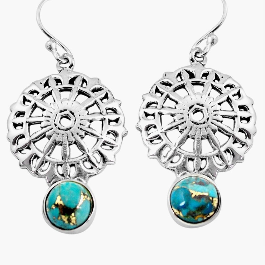 925 sterling silver 5.23cts blue copper turquoise dangle earrings jewelry p84896