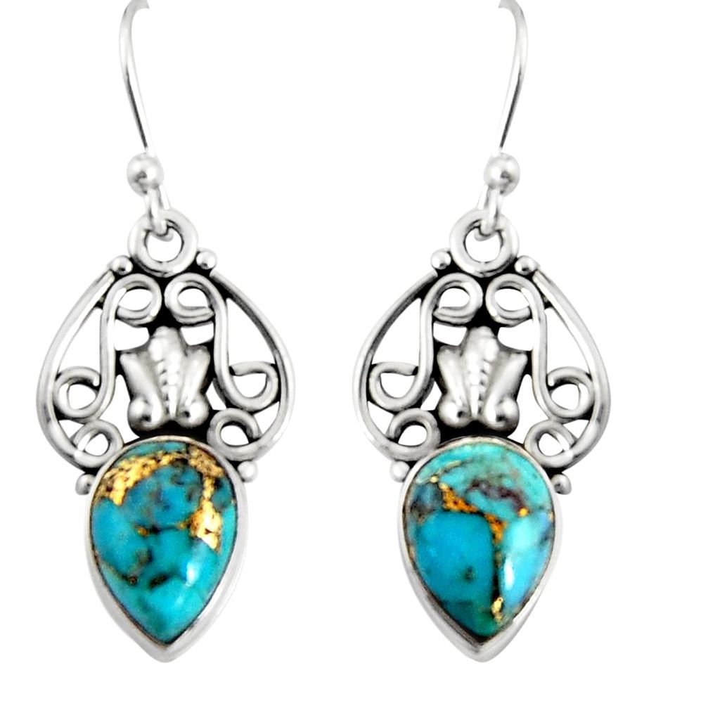 925 sterling silver 4.22cts blue copper turquoise dangle earrings jewelry r19888