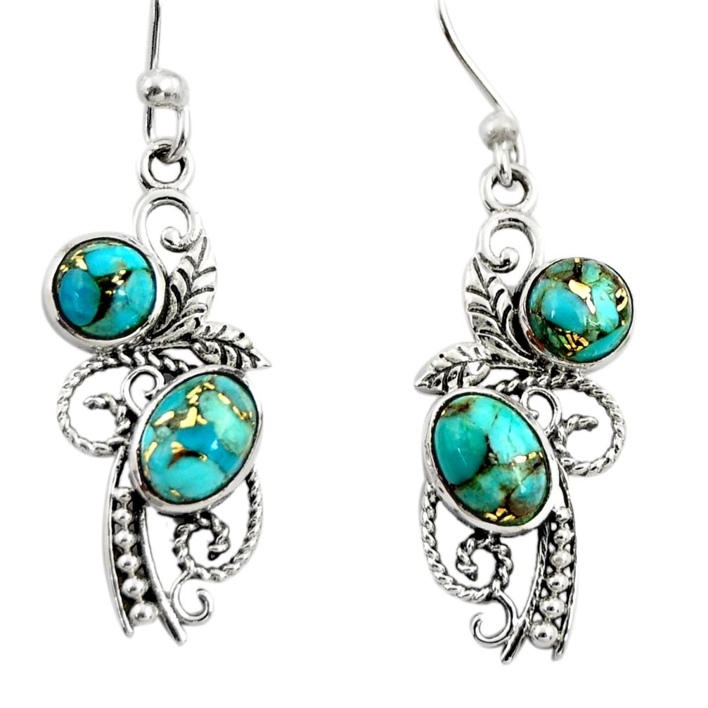 925 sterling silver 4.52cts blue copper turquoise dangle earrings jewelry r26084