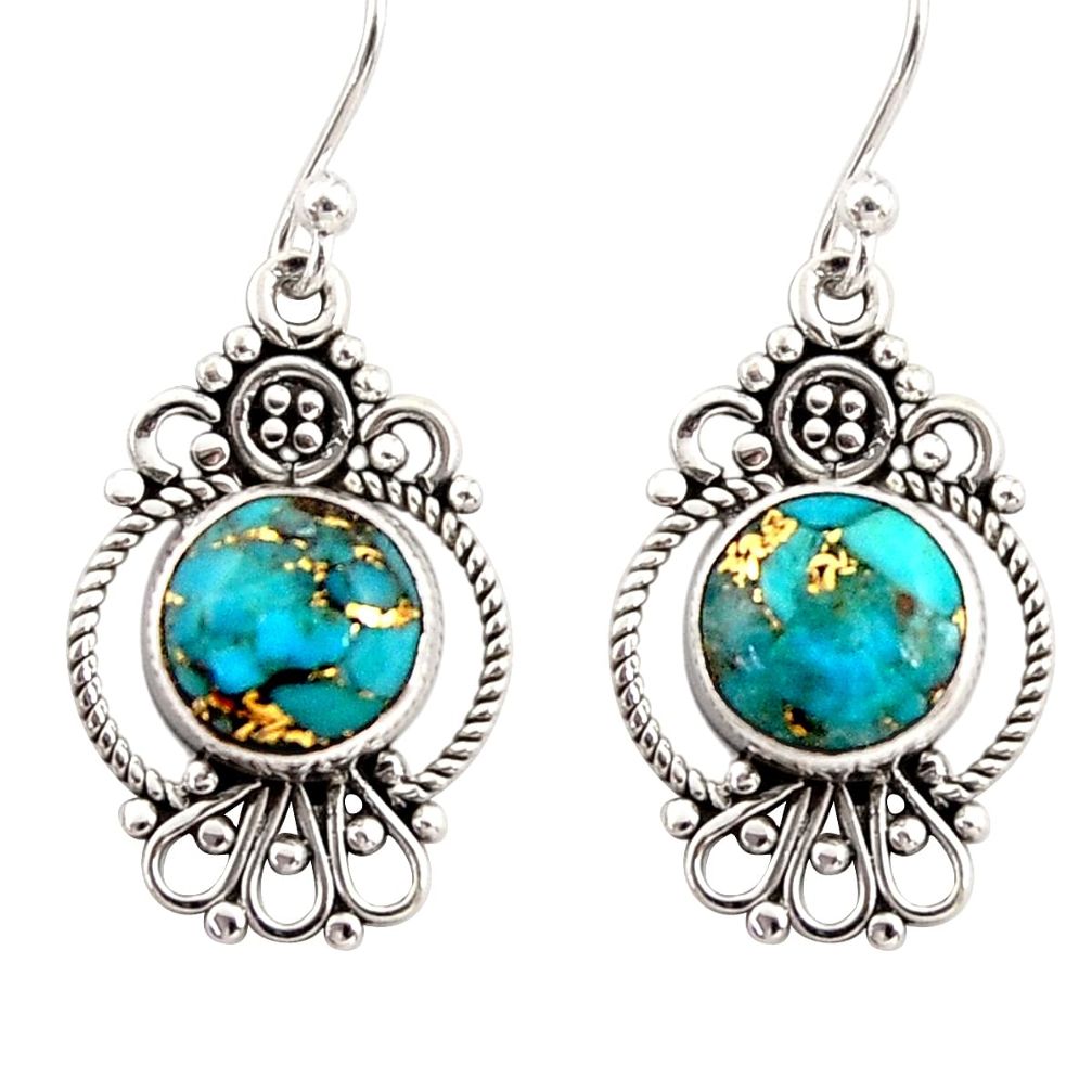 925 sterling silver 6.27cts blue copper turquoise dangle earrings jewelry r31104