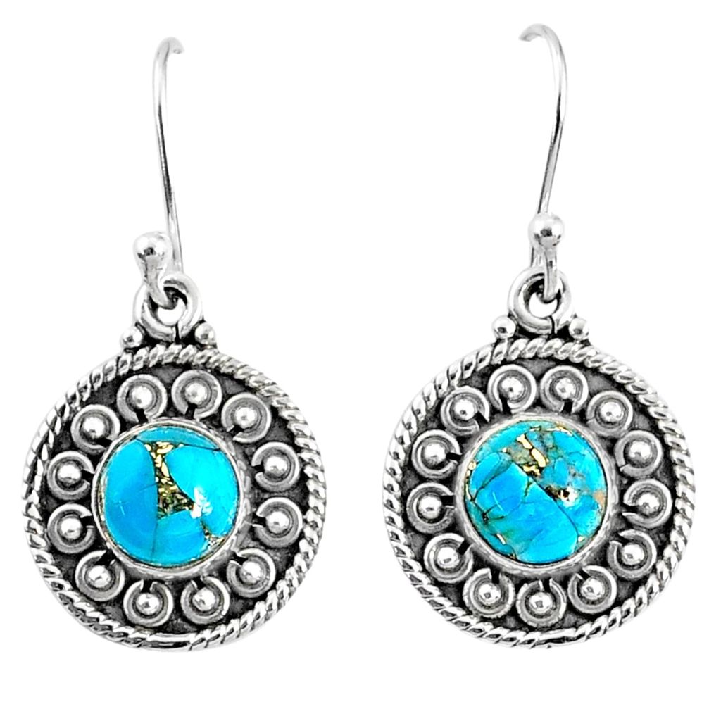 925 sterling silver 5.07cts blue copper turquoise dangle earrings jewelry r67110