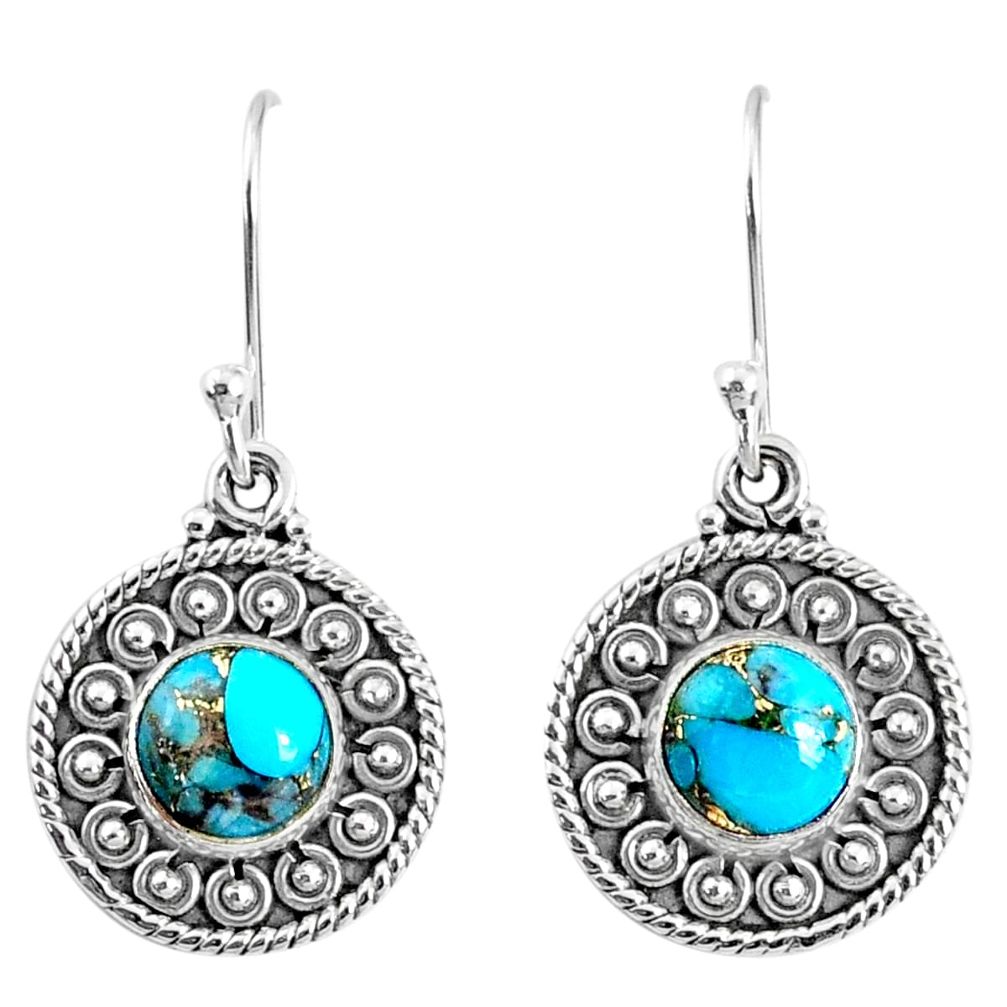 925 sterling silver 3.13cts blue copper turquoise dangle earrings jewelry r67128