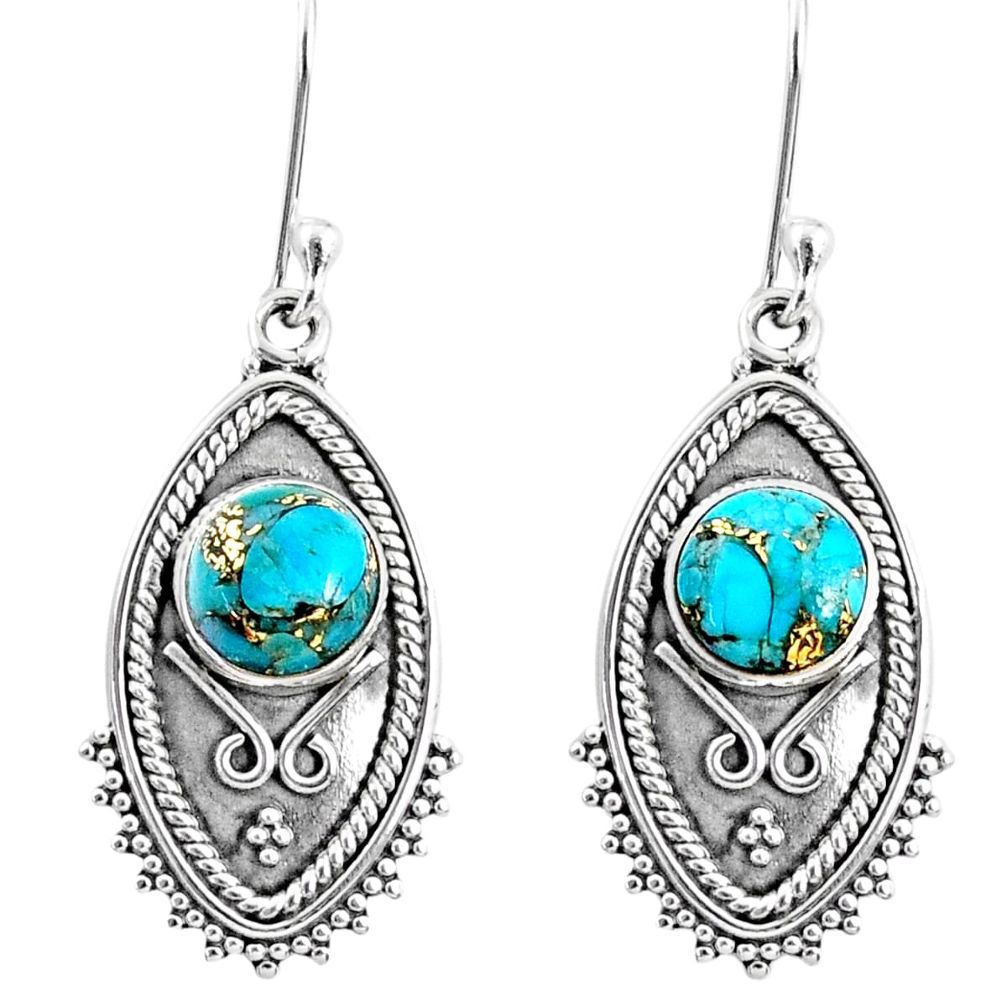 925 sterling silver 4.69cts blue copper turquoise dangle earrings jewelry r67165