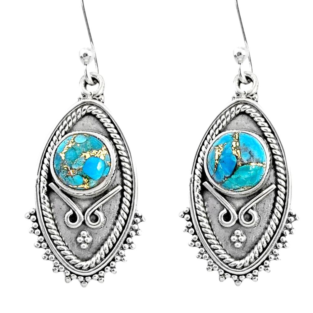925 sterling silver 4.71cts blue copper turquoise dangle earrings jewelry r67168