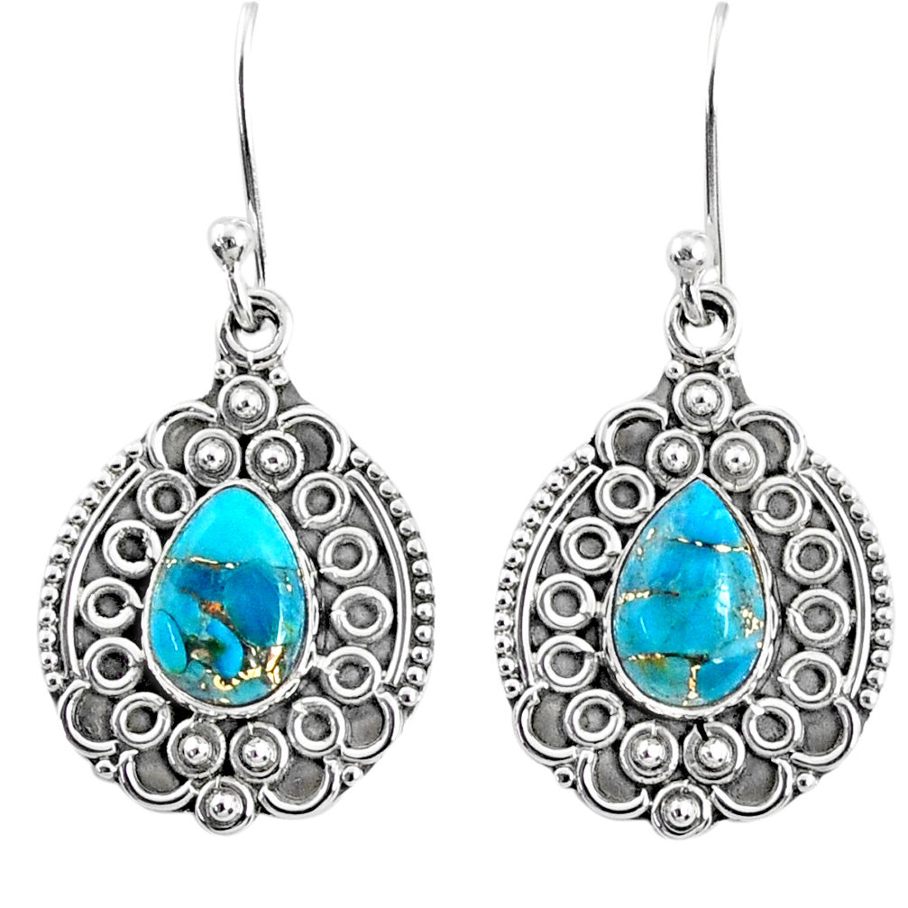 925 sterling silver 4.03cts blue copper turquoise dangle earrings jewelry r67273