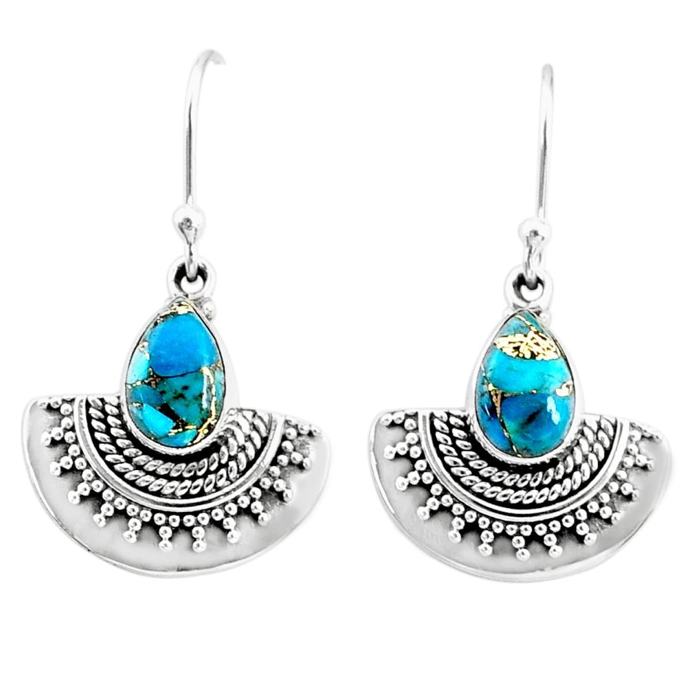 925 sterling silver 4.16cts blue copper turquoise dangle earrings jewelry r68409
