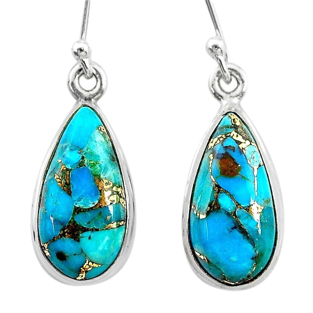 925 sterling silver 9.88cts blue copper turquoise dangle earrings jewelry t23788