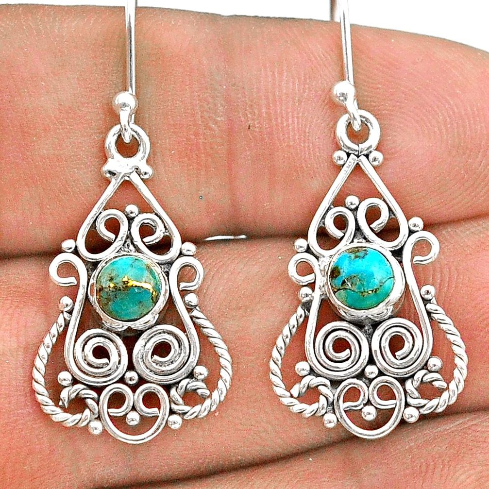 925 sterling silver 1.82cts blue copper turquoise dangle earrings jewelry t28308