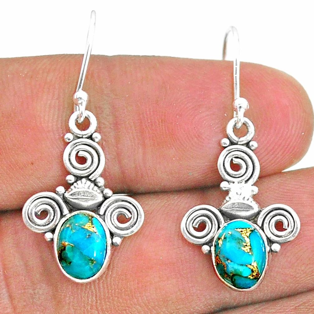 925 sterling silver 3.62cts blue copper turquoise dangle earrings jewelry t32789