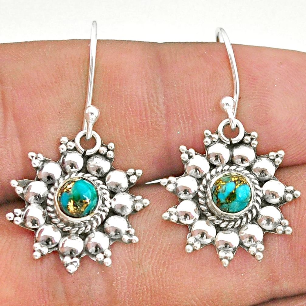 925 silver 1.84cts blue copper turquoise dangle earrings jewelry t34207